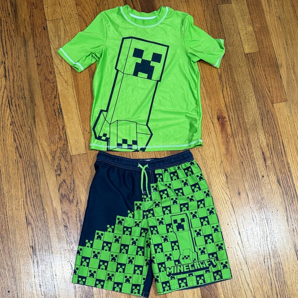Minecraft Boys' Neon Green Swim Trunks Set
